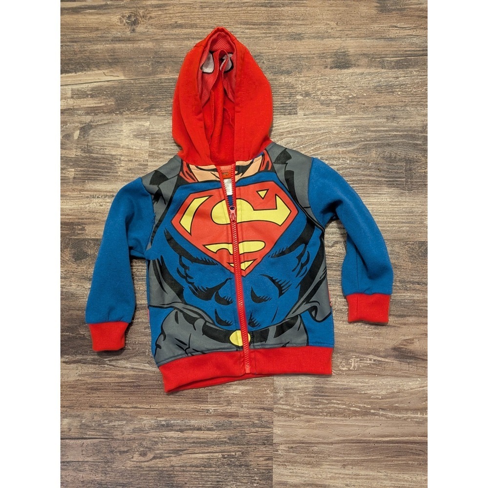 Superman DC Comics Toddler Boys Zip Up Hoodie Blue Red Size 3T Graphic Cape